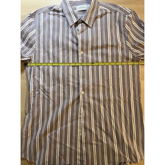 Topman Button Down Shirt Mens Size L Striped Short Sleeve Purple Orange White - Picture 3 of 7